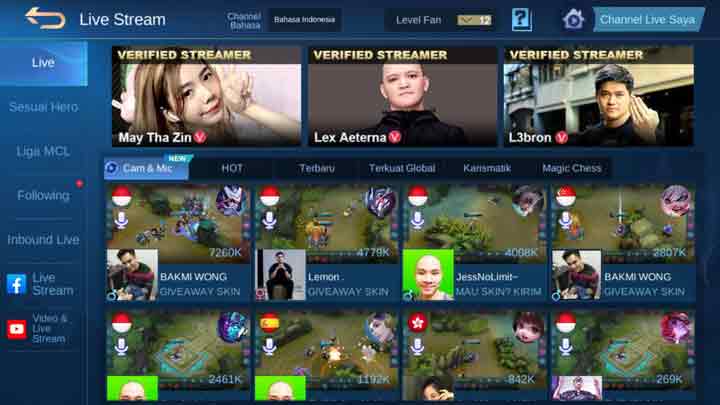 Live streaming Mobile Legends